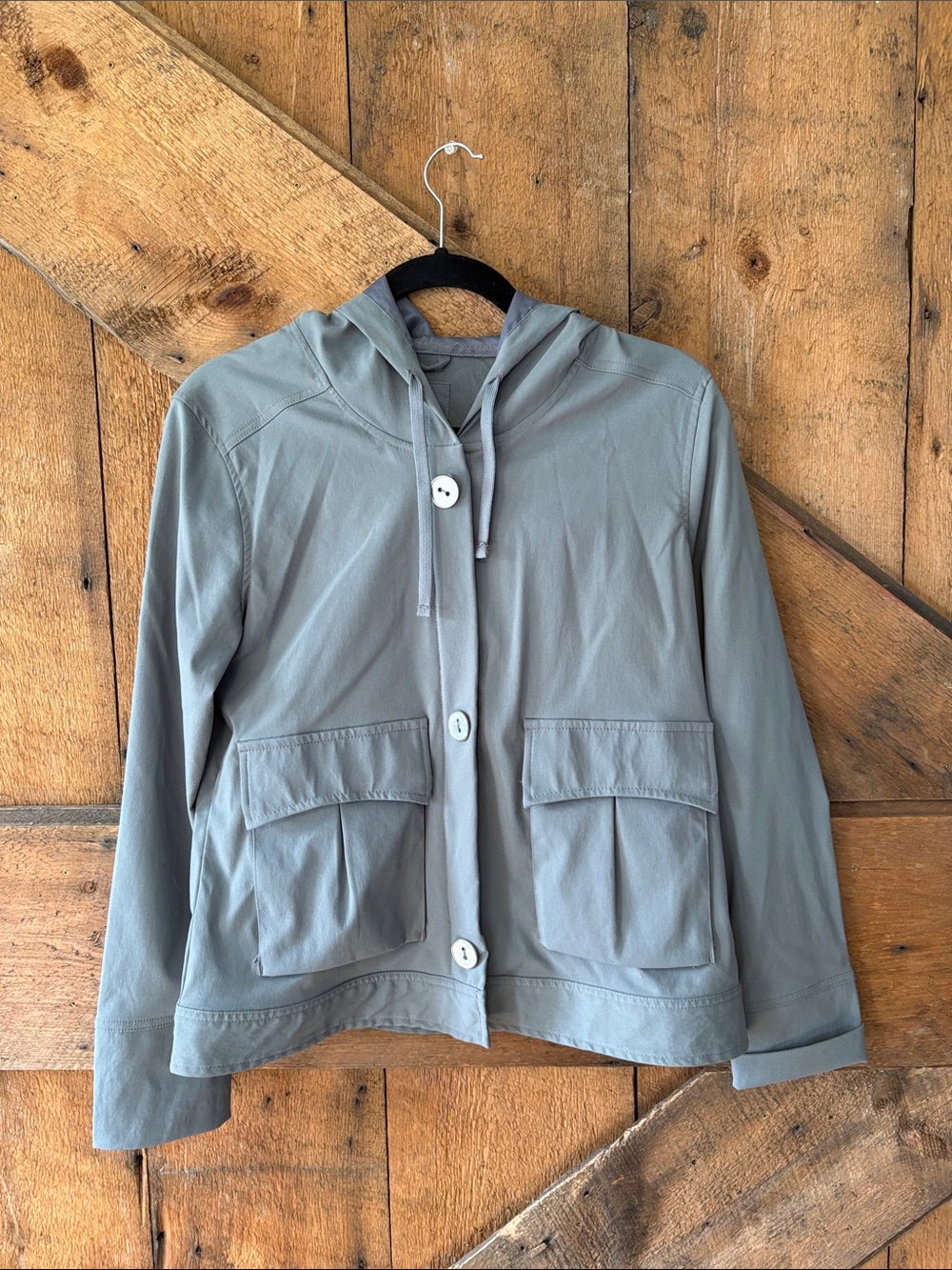 Light Gray Hooded Button Jacket